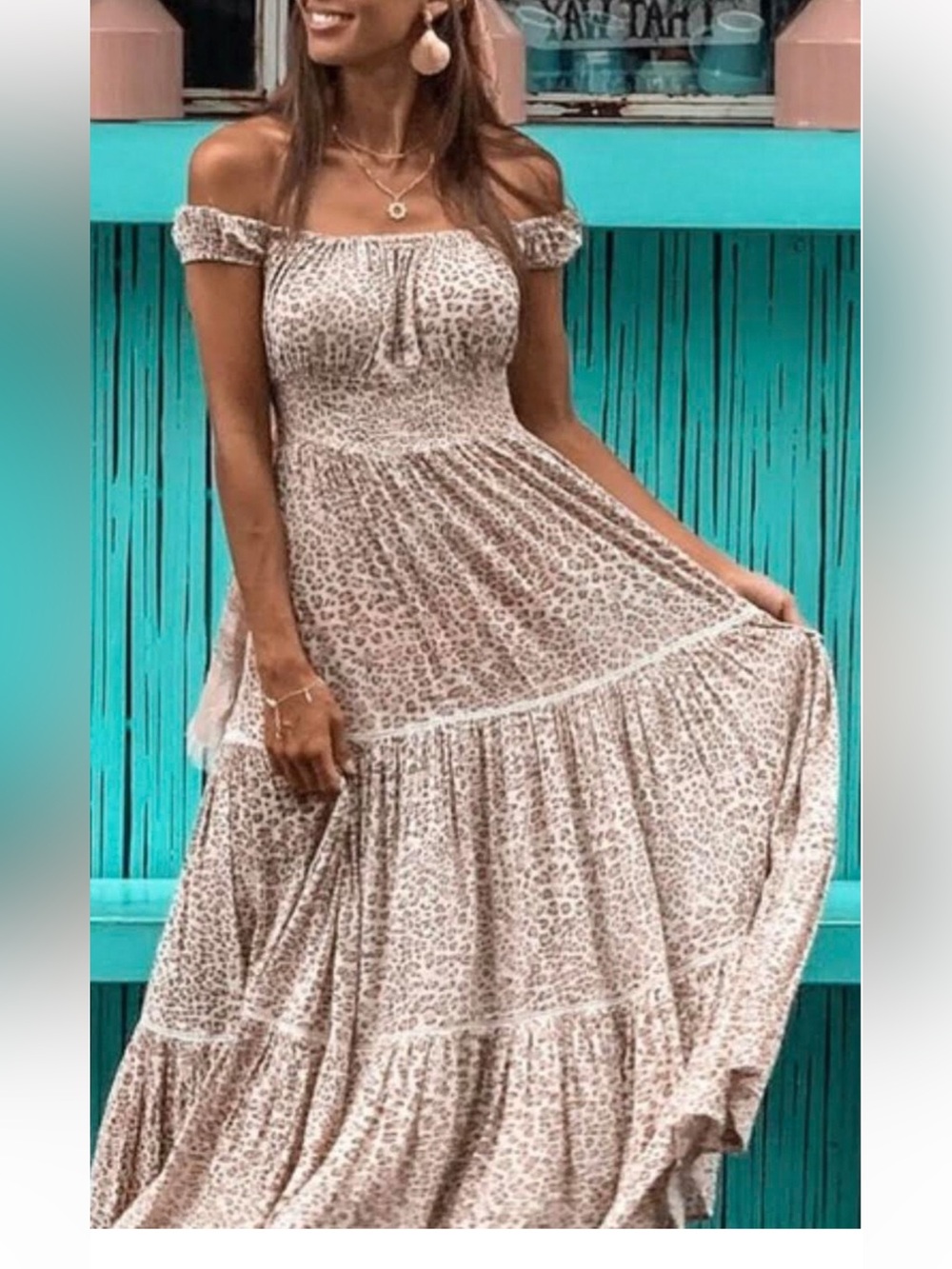 Spell Frankie Shirred Cheetah Sundress M